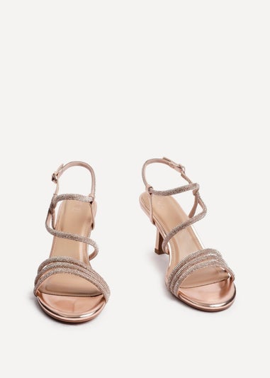 Linzi Charm Pink Faux Leather Strappy Diamante Heeled Sandal