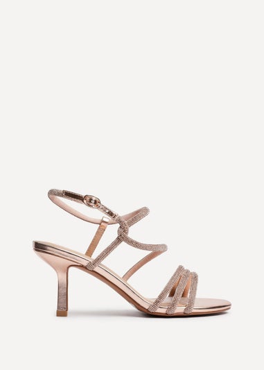 Linzi Charm Pink Faux Leather Strappy Diamante Heeled Sandal