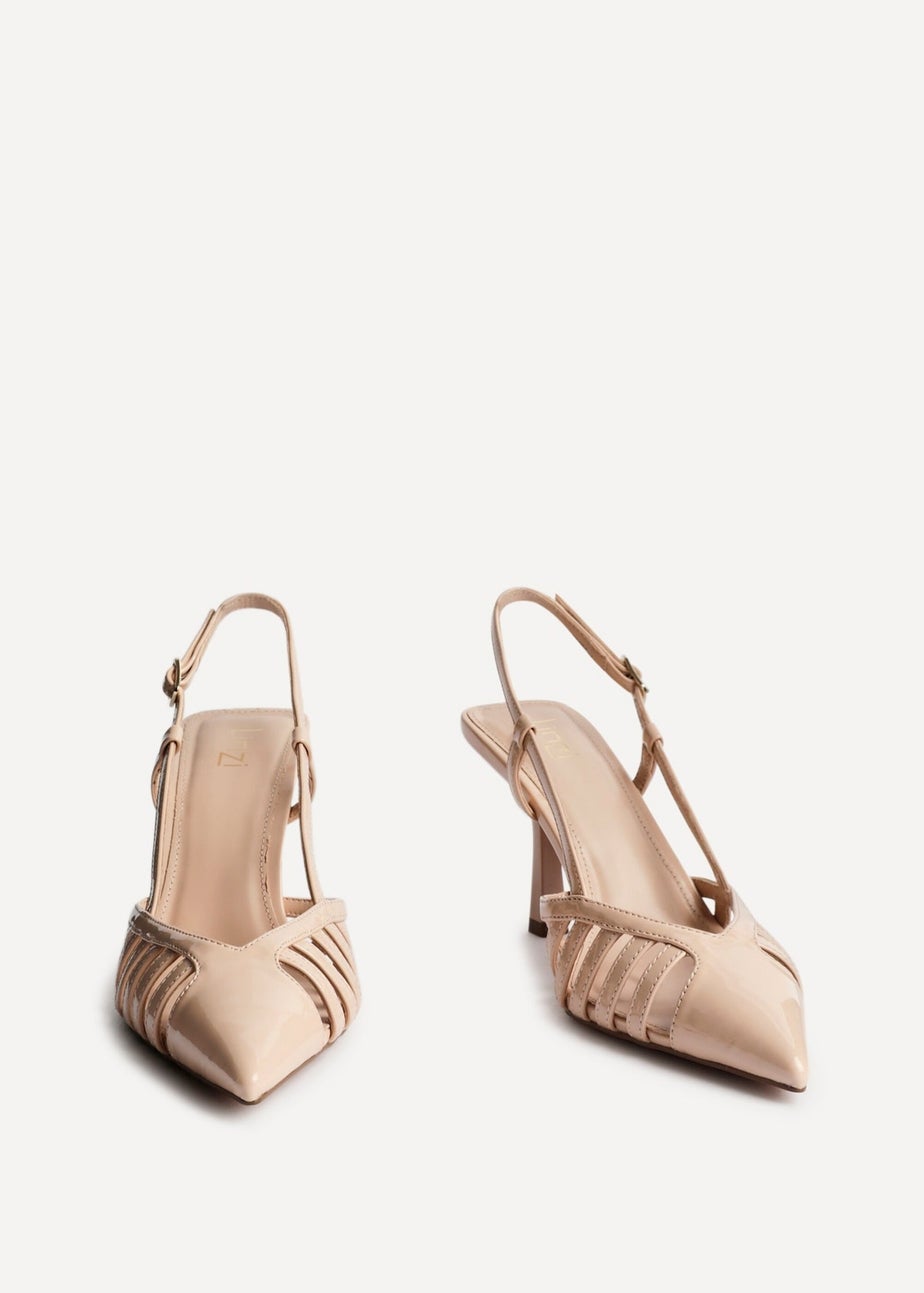 Linzi Alias Sand Faux Patent Leather Cut Out Slingback Court Heel