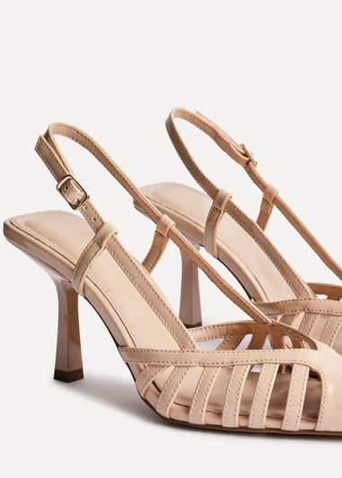 Linzi Alias Sand Faux Patent Leather Cut Out Slingback Court Heel
