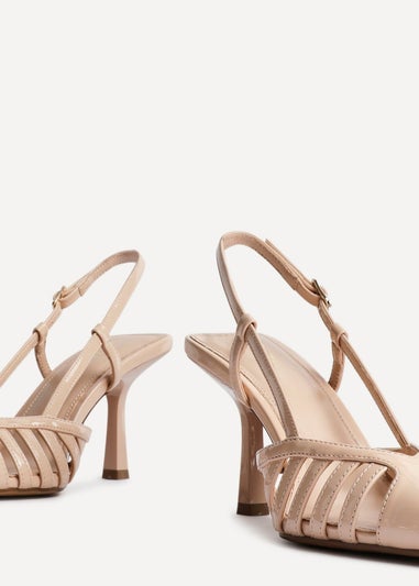 Linzi Alias Sand Faux Patent Leather Cut Out Slingback Court Heel