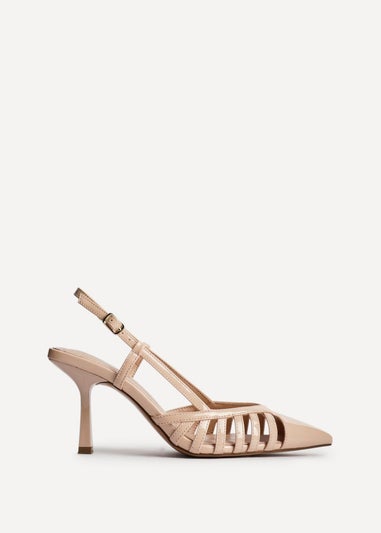 Linzi Alias Sand Faux Patent Leather Cut Out Slingback Court Heel