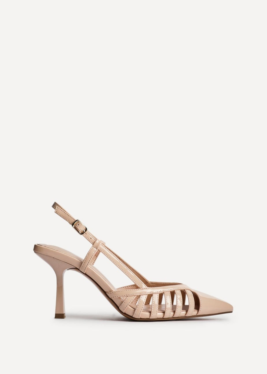 Linzi Alias Sand Faux Patent Leather Cut Out Slingback Court Heel