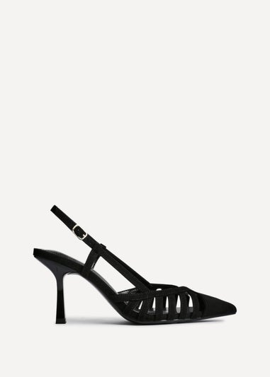 Linzi Alias Black Faux Suede Cut Out Slingback Court Heels