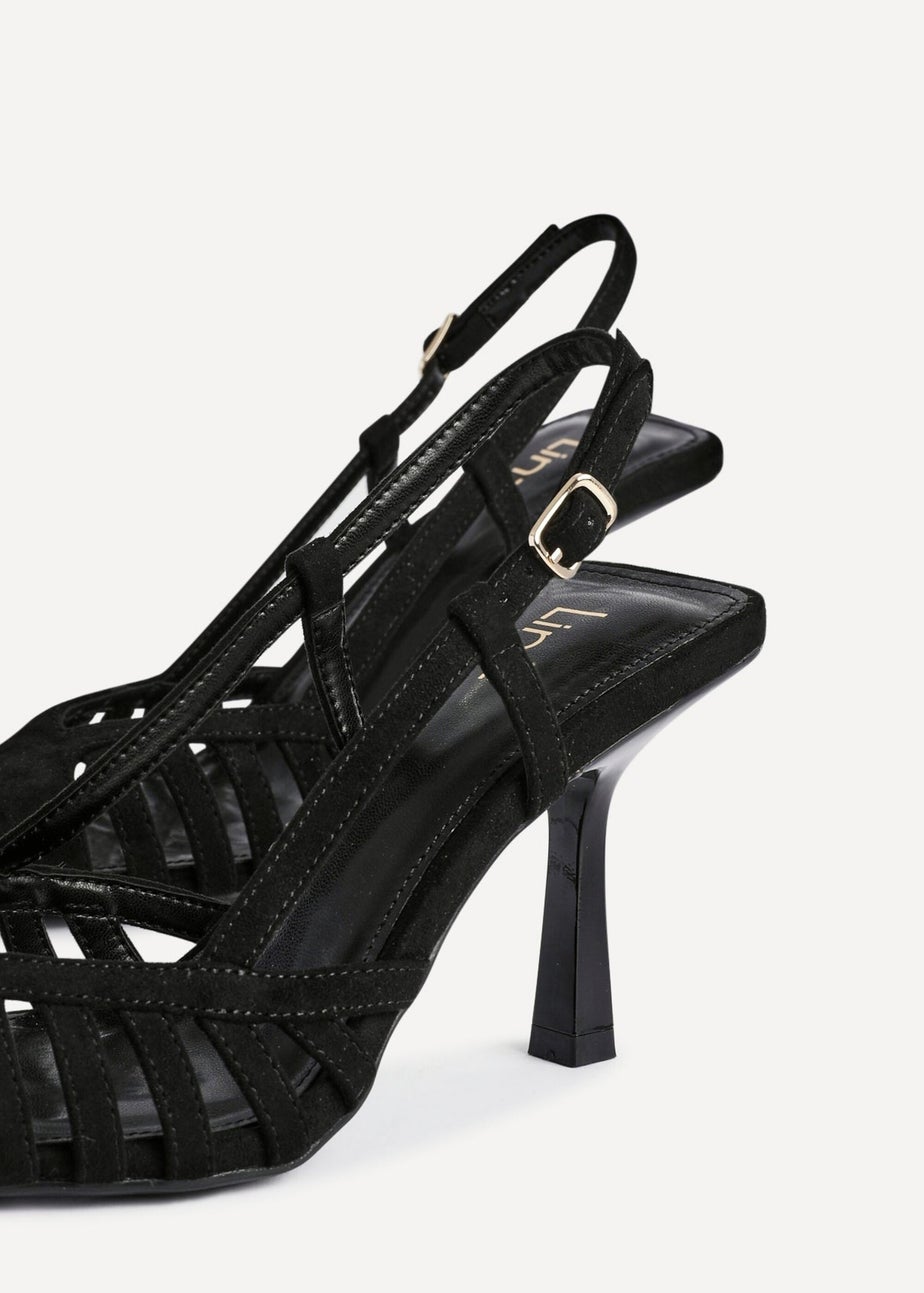Linzi Alias Black Faux Suede Cut Out Slingback Court Heels