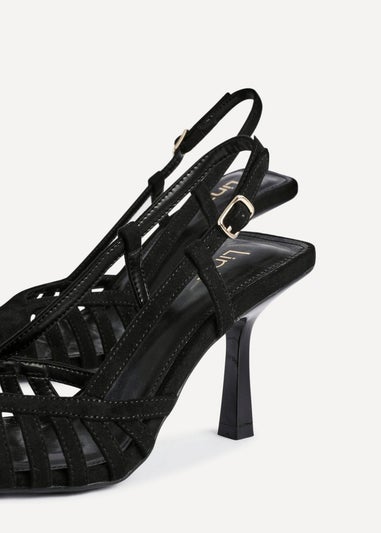 Linzi Alias Black Faux Suede Cut Out Slingback Court Heels