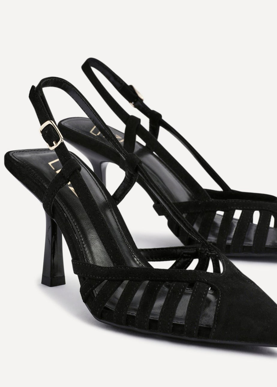 Linzi Alias Black Faux Suede Cut Out Slingback Court Heels