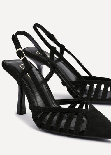 Linzi Alias Black Faux Suede Cut Out Slingback Court Heels