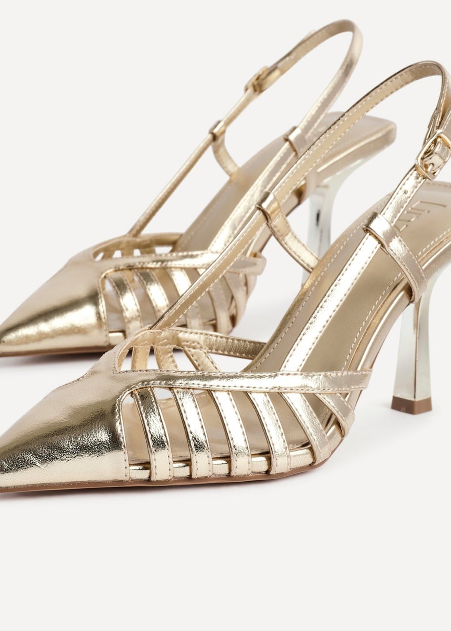 Linzi Alias Gold Faux Leather Cut Out Slingback Court Heels