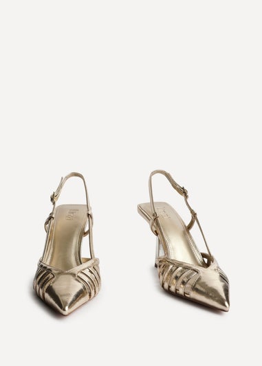 Linzi Alias Gold Faux Leather Cut Out Slingback Court Heels