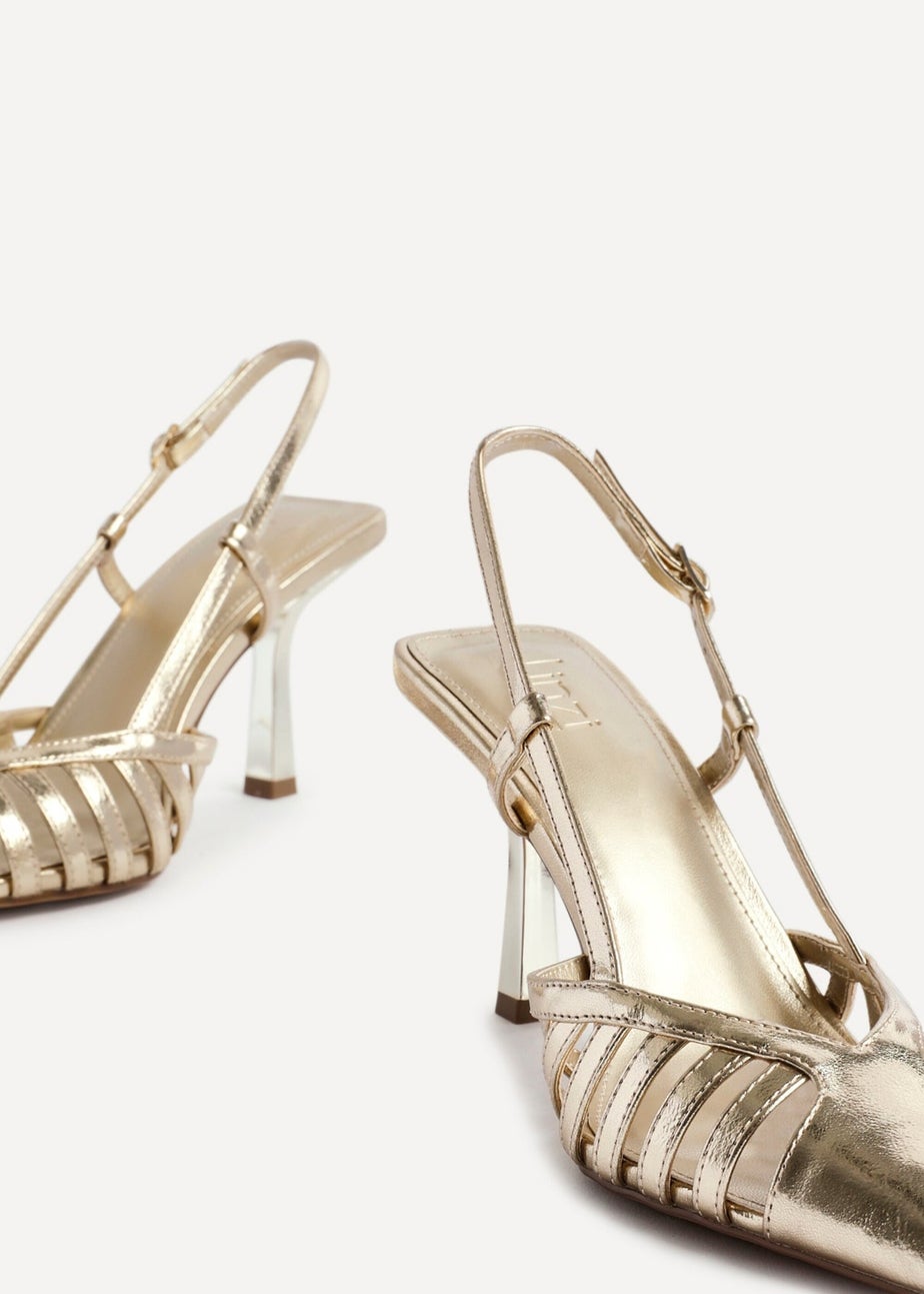 Linzi Alias Gold Faux Leather Cut Out Slingback Court Heels