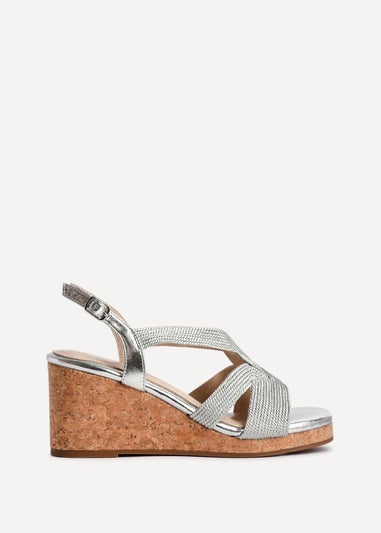 Linzi Destined Silver Woven Design Cork Wedges