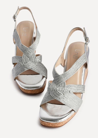 Linzi Destined Silver Woven Design Cork Wedges