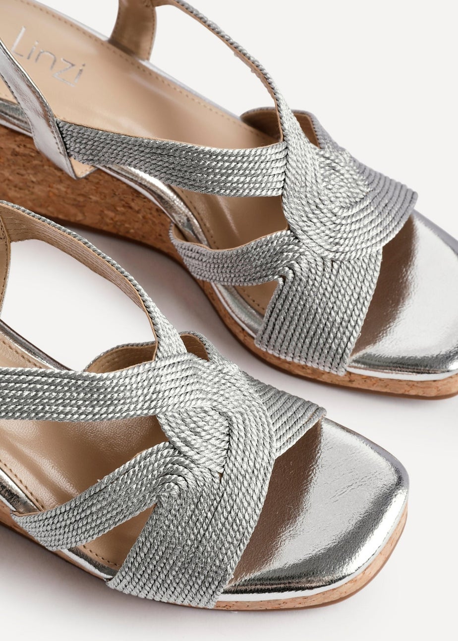 Linzi Destined Silver Woven Design Cork Wedges