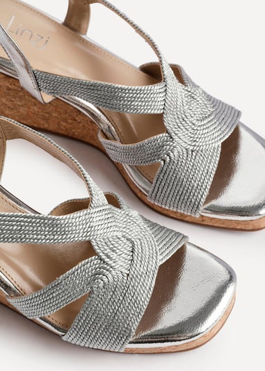 Linzi Destined Silver Woven Design Cork Wedges