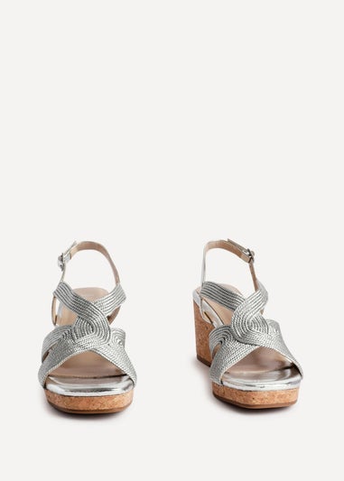 Linzi Destined Silver Woven Design Cork Wedges