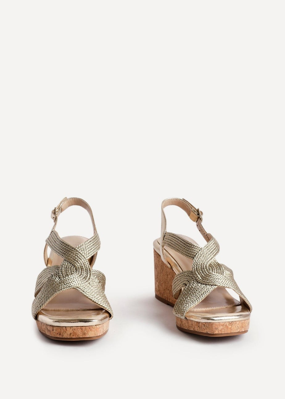 Linzi Destined Gold Woven Design Cork Wedges
