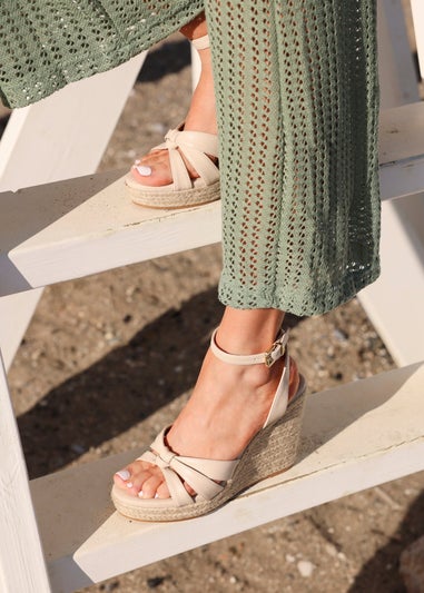 Linzi Goddess Sand Faux Leather Espadrille Wedge