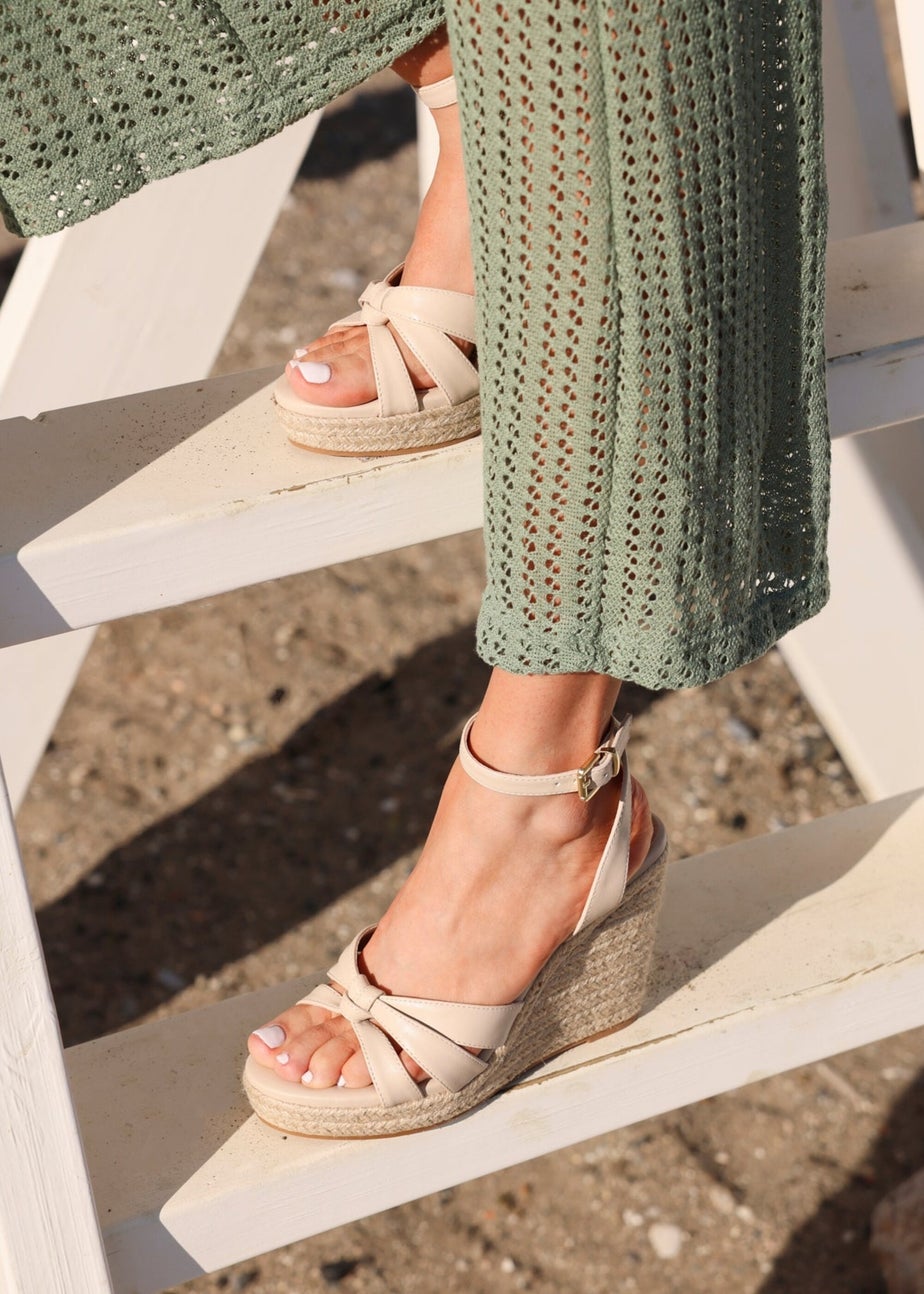 Linzi Goddess Sand Faux Leather Espadrille Wedge