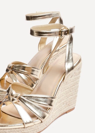 Linzi Goddess Gold Faux Leather Espadrille Wedge
