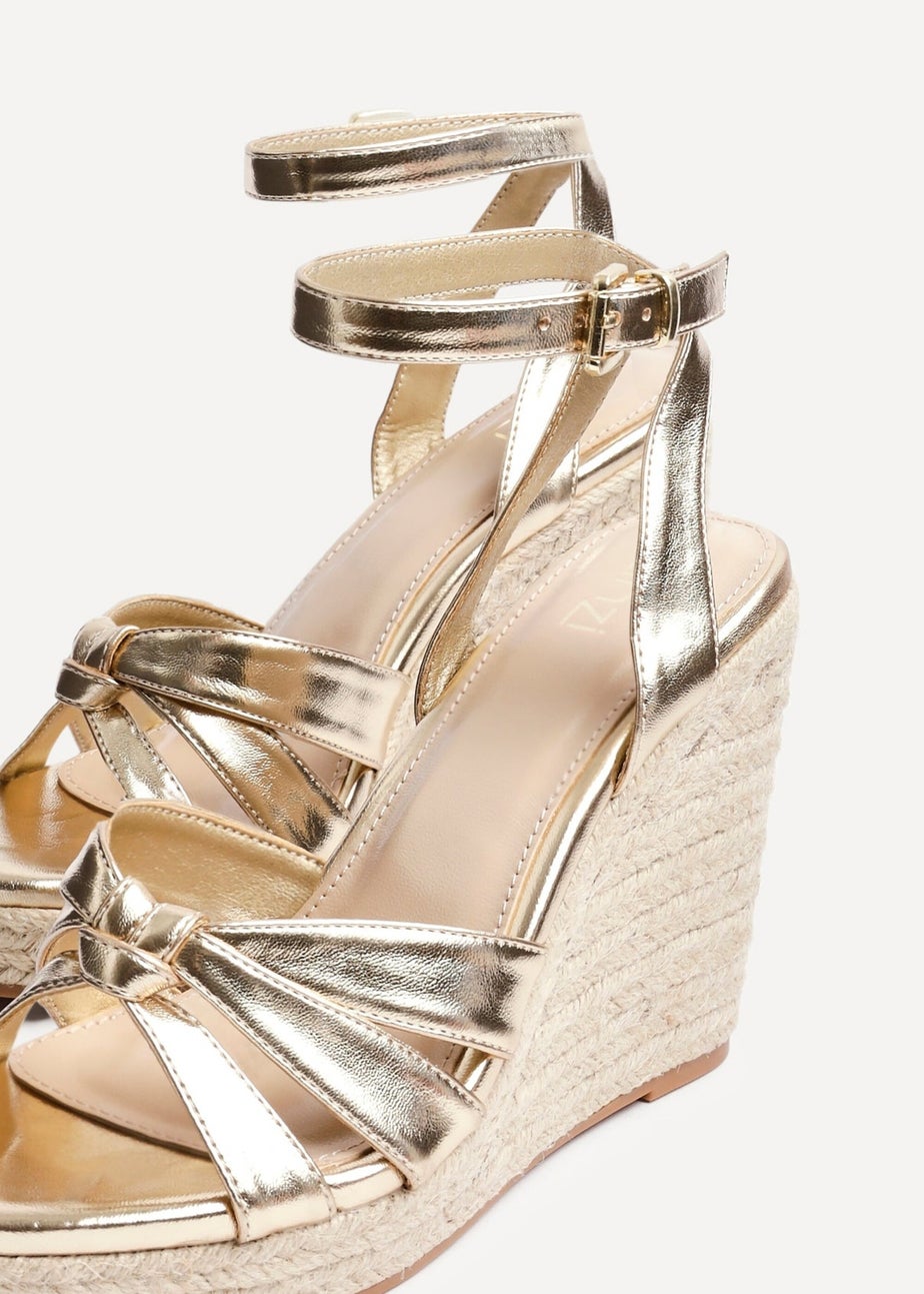 Linzi Goddess Gold Faux Leather Espadrille Wedge