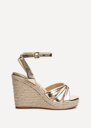 Linzi Goddess Gold Faux Leather Espadrille Wedge