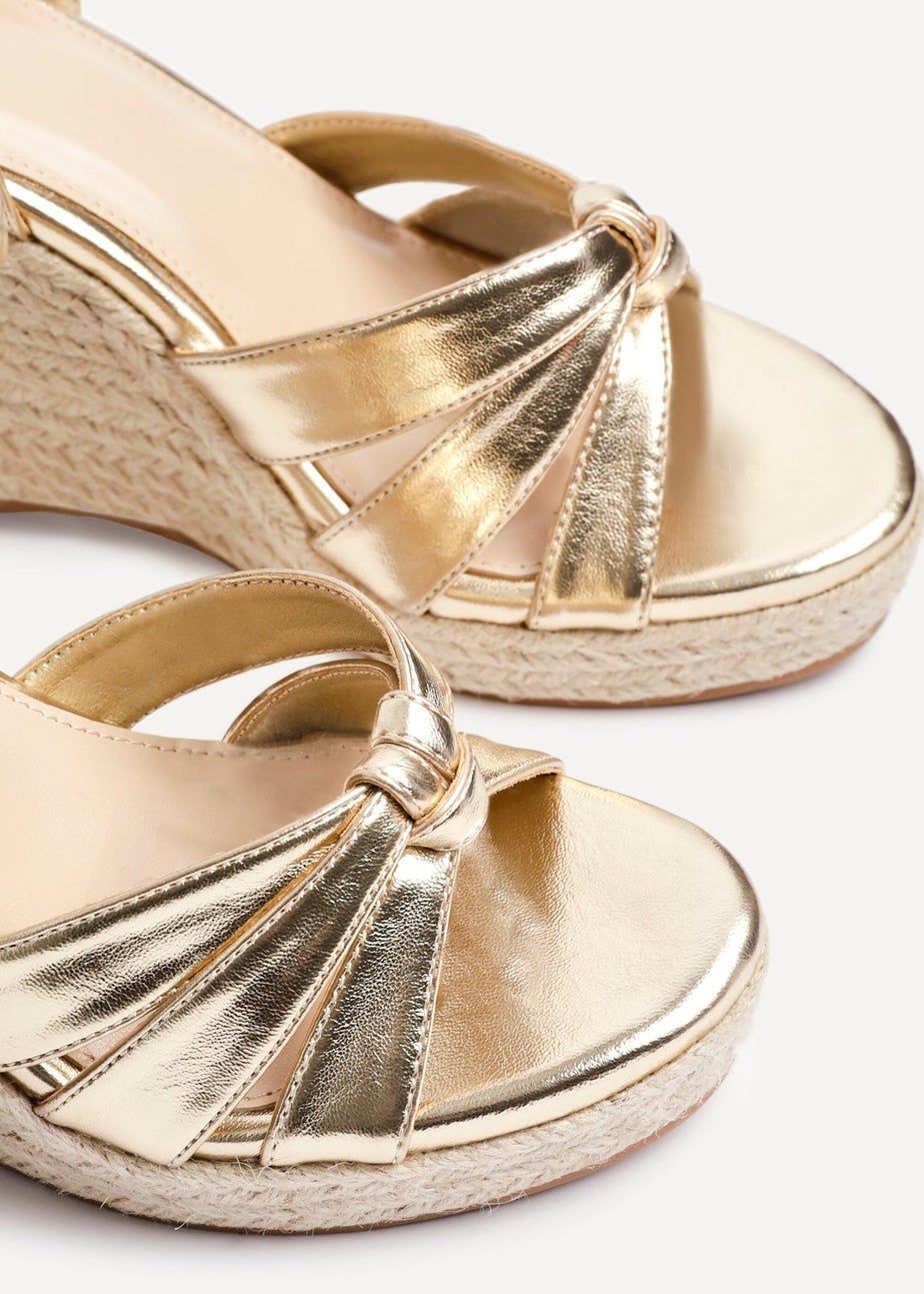Linzi Goddess Gold Faux Leather Espadrille Wedge