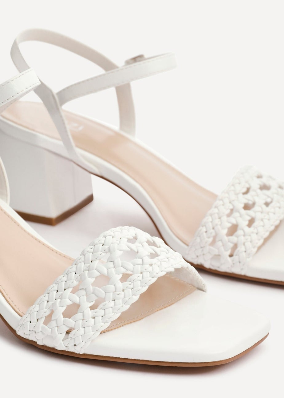Linzi Ruthie White Faux Leather Handwoven Low Block Heeled Sandal