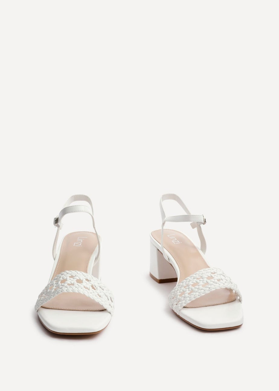 Linzi Ruthie White Faux Leather Handwoven Low Block Heeled Sandal