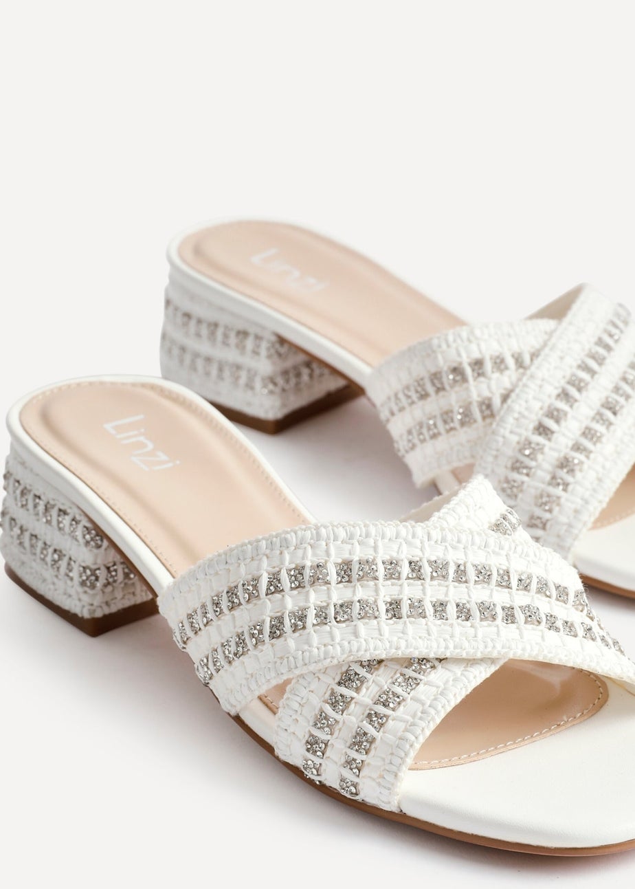 Linzi Zadie White Raffia Embellished Block Heel Mule Sandal