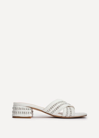 Linzi Zadie White Raffia Embellished Block Heel Mule Sandal