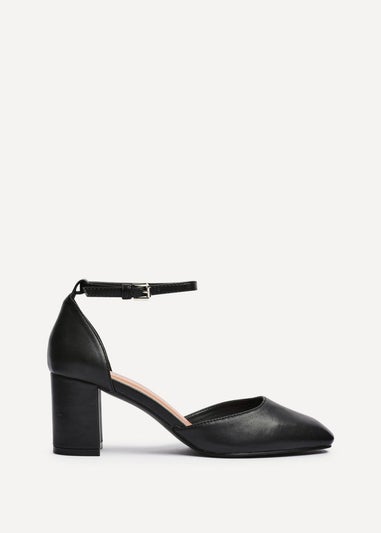 Linzi Sydney Black Faux Leather Square Toe Court Heel