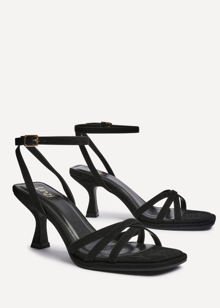 Linzi Faro Black Faux Suede Strappy Heeled Sandals