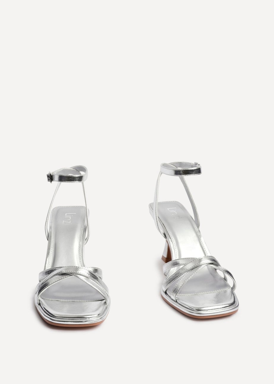 Linzi Faro Silver Faux Leather Strappy Heeled Sandals