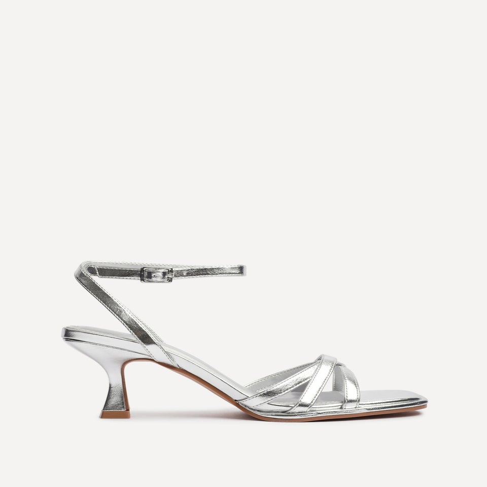 Linzi Faro Silver Faux Leather Strappy Heeled Sandals