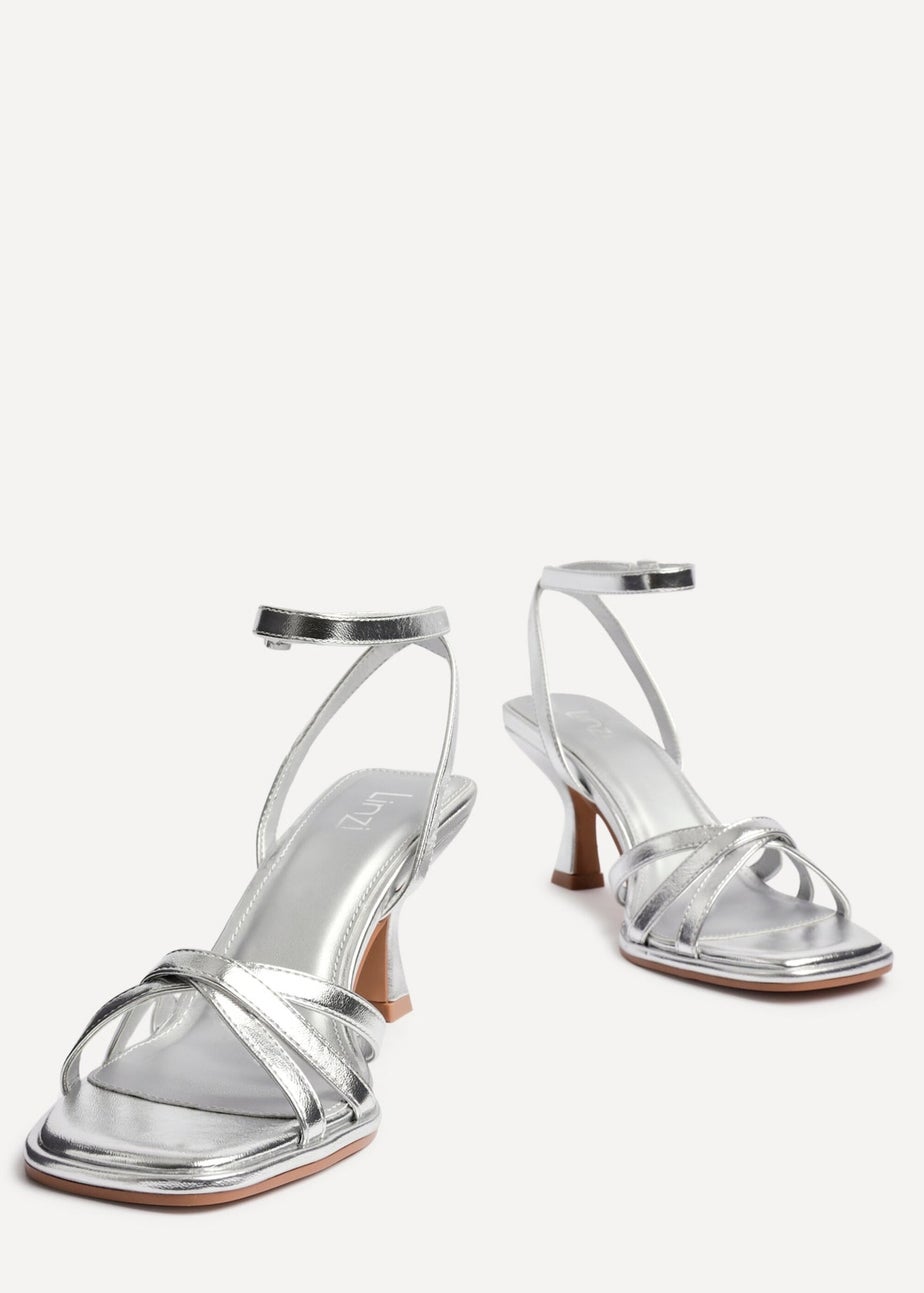 Linzi Faro Silver Faux Leather Strappy Heeled Sandals