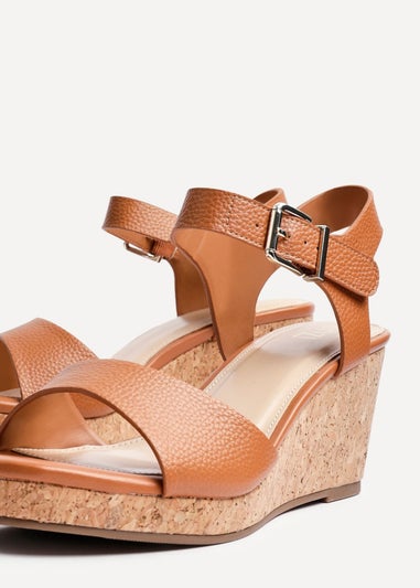 Linzi Sierra Tan Faux Leather Cork Platform Wedge