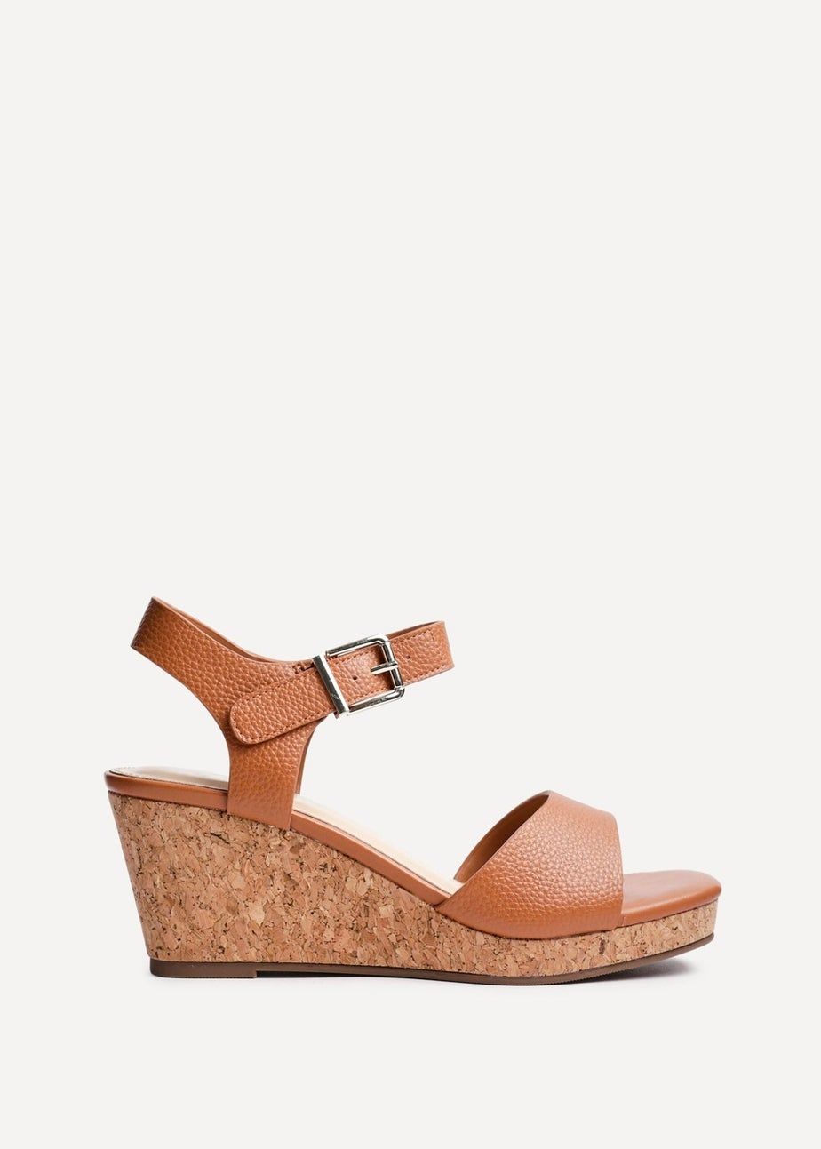 Linzi Sierra Tan Faux Leather Cork Platform Wedge