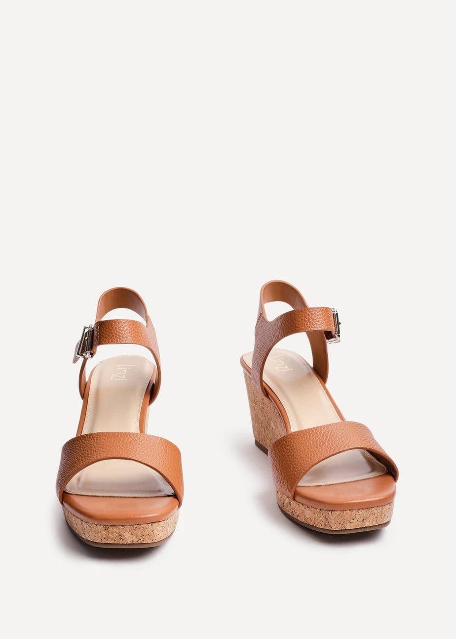 Linzi Sierra Tan Faux Leather Cork Platform Wedge