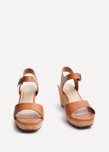 Linzi Sierra Tan Faux Leather Cork Platform Wedge