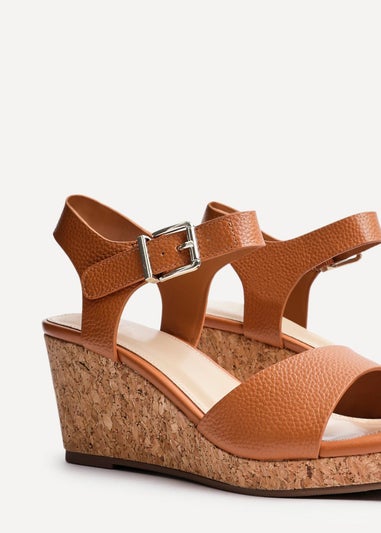 Linzi Sierra Tan Faux Leather Cork Platform Wedge