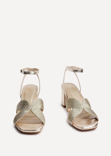 Linzi Alessia Gold Woven Loop Design Block Heeled Sandals