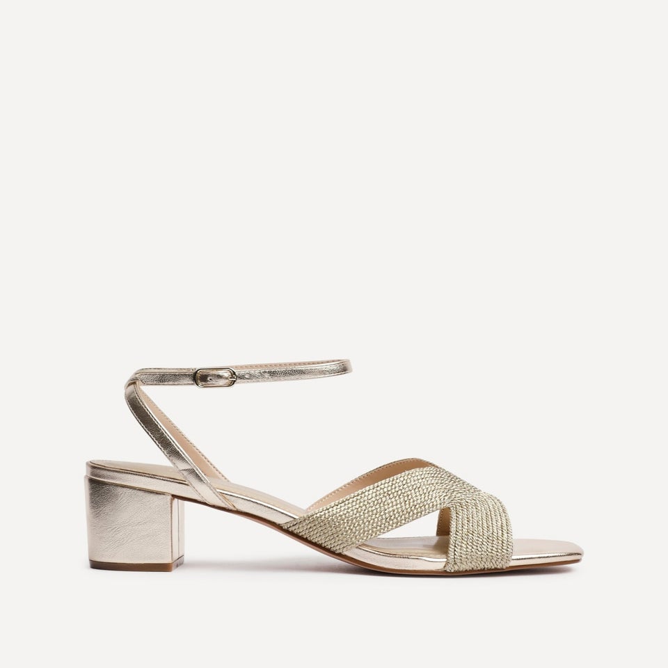 Linzi Alessia Gold Woven Loop Design Block Heeled Sandals
