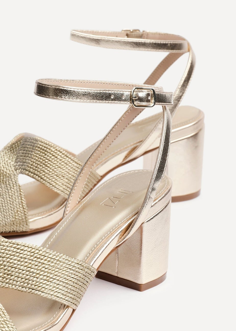 Linzi Alessia Gold Woven Loop Design Block Heeled Sandals