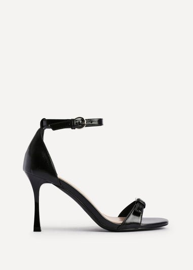 Linzi Prestige Black Faux Leather Stiletto Heeled Sandals