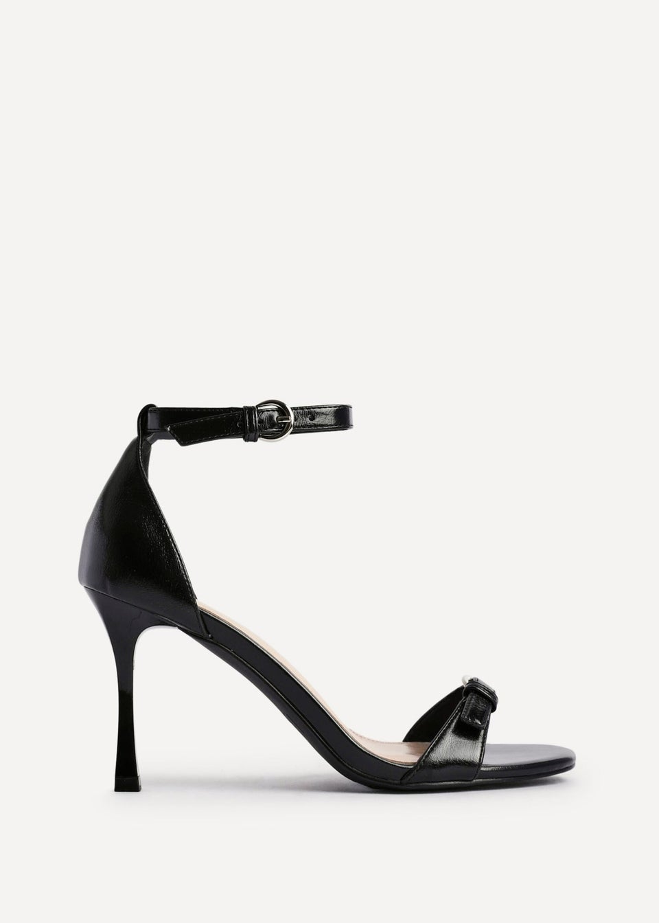 Linzi Prestige Black Faux Leather Stiletto Heeled Sandals