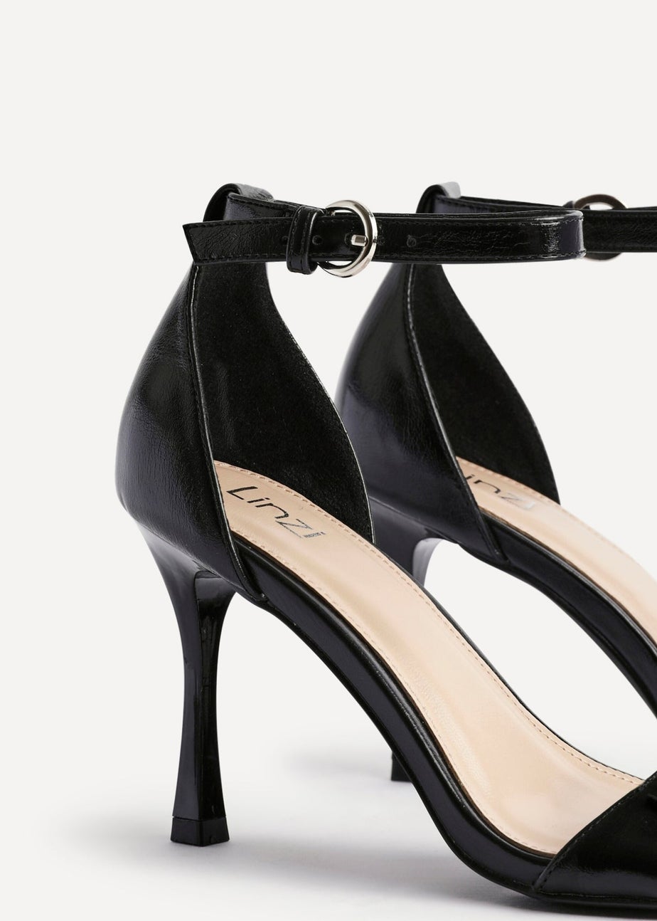Linzi Prestige Black Faux Leather Stiletto Heeled Sandals