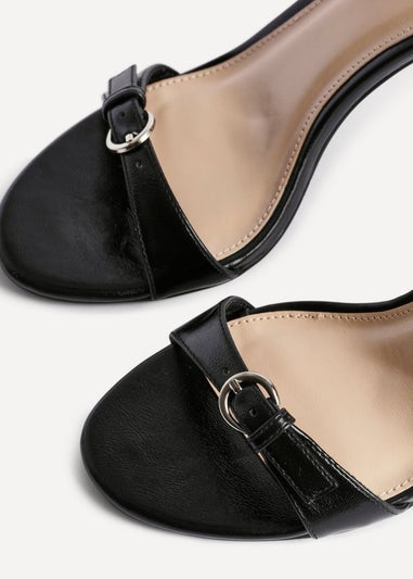 Linzi Prestige Black Faux Leather Stiletto Heeled Sandals