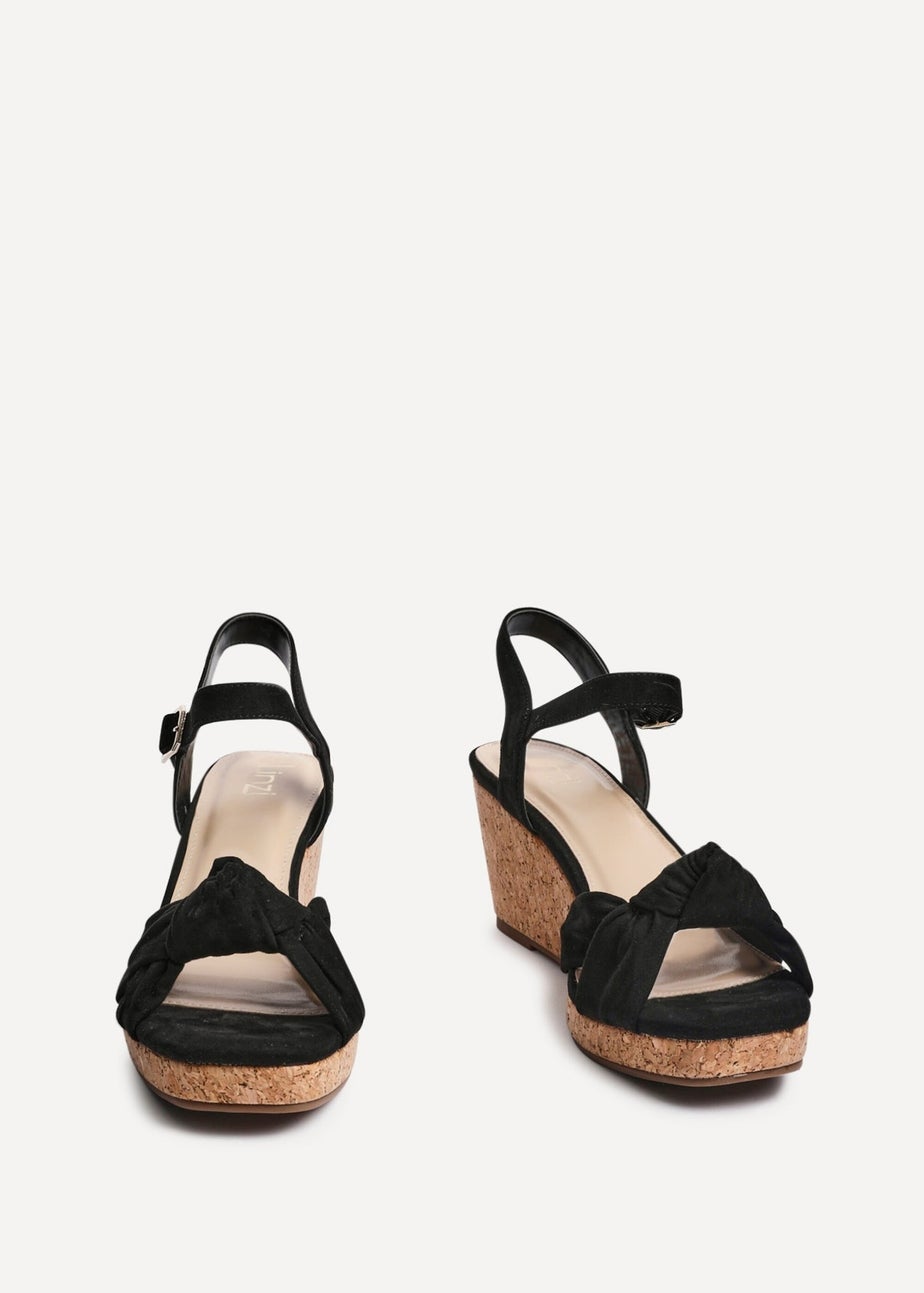 Linzi Elyah Black Faux Suede Cork Wedge