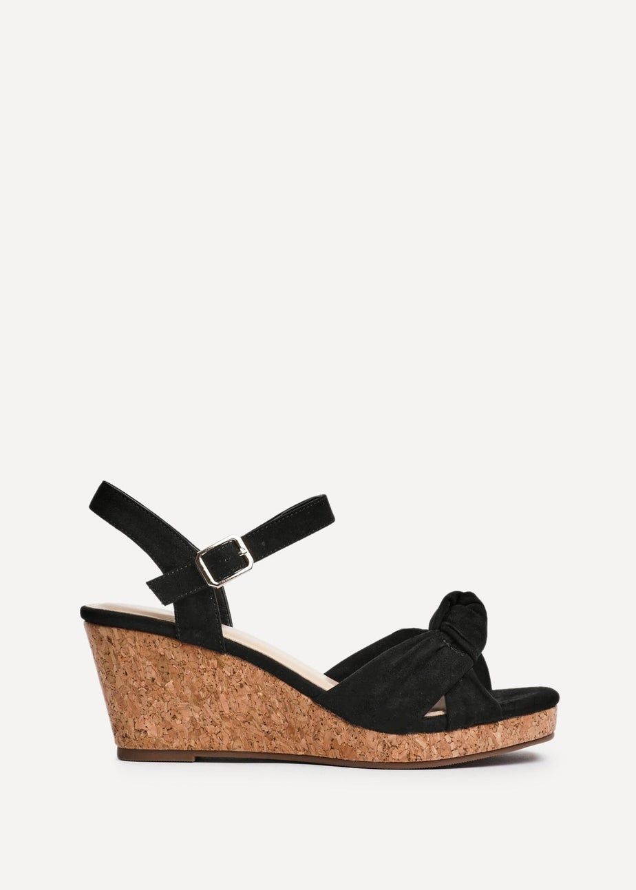 Linzi Elyah Black Faux Suede Cork Wedge